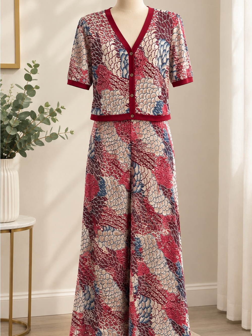 Elegante Set de 2 Piezas con Estampado Floral – Falda Larga y Top